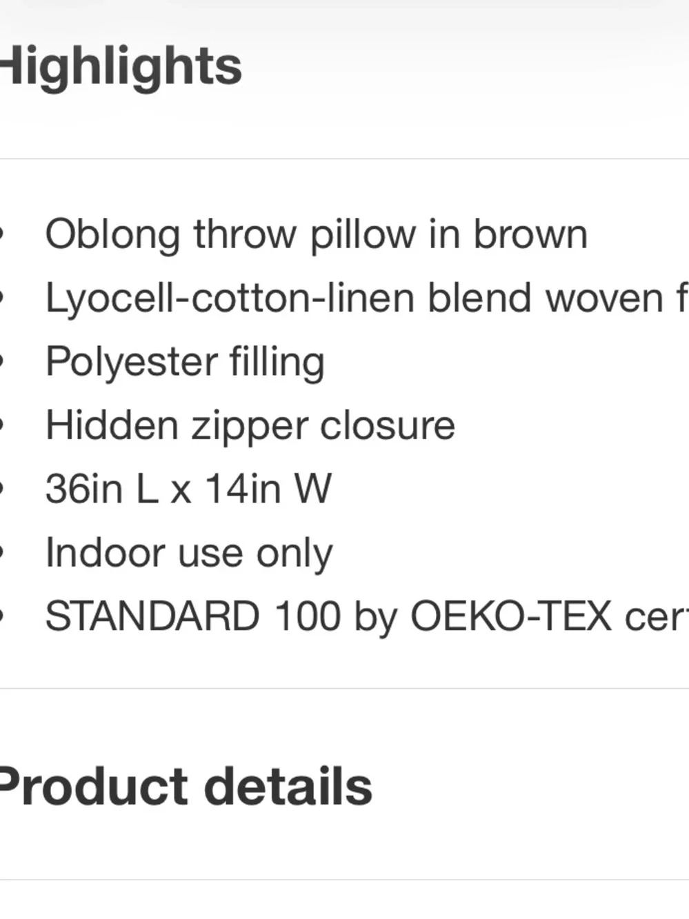 HEARTH & HAND NWT oblong reversible throw pillow -brown -14x36